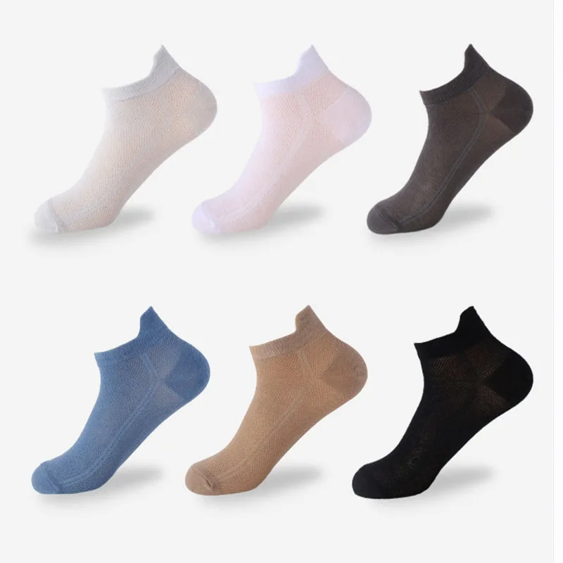 6 Pairs Men High Quality Pure Cotton Sports Socks Summer Thin Mesh Breathable And Comfortable Black And Ankle Invisible Socks