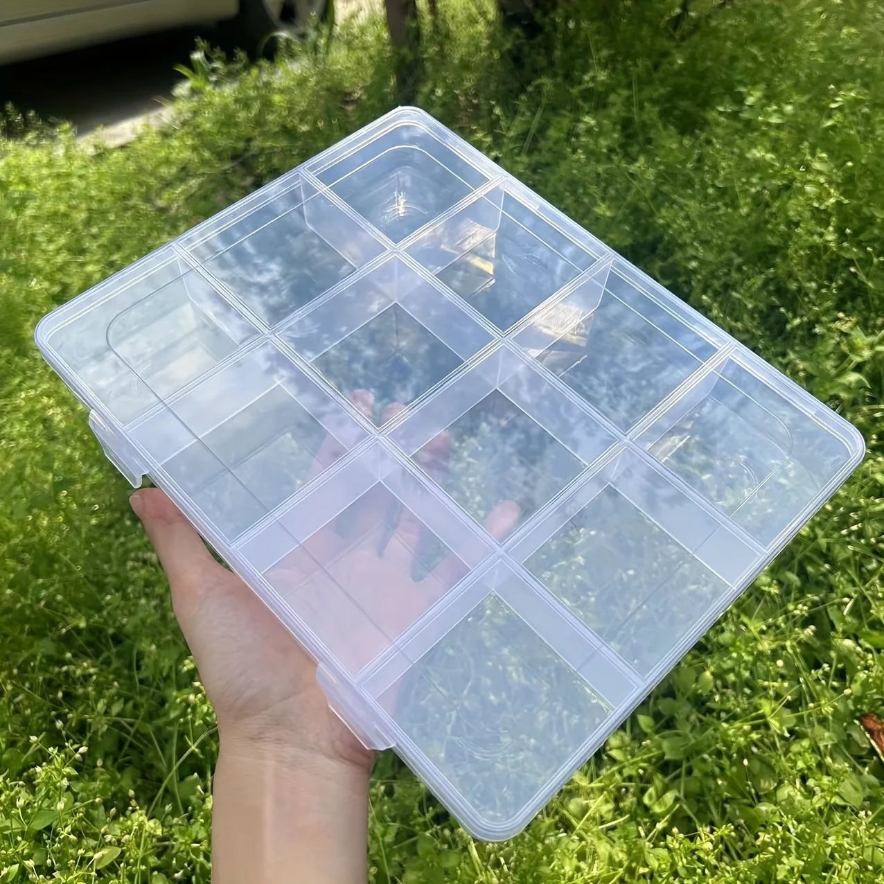 12-grid Compartment Storage Box with Card Slots, Large Capacity Fixed Dividers, DIY Accessories, Transparent Jewelry Organizer