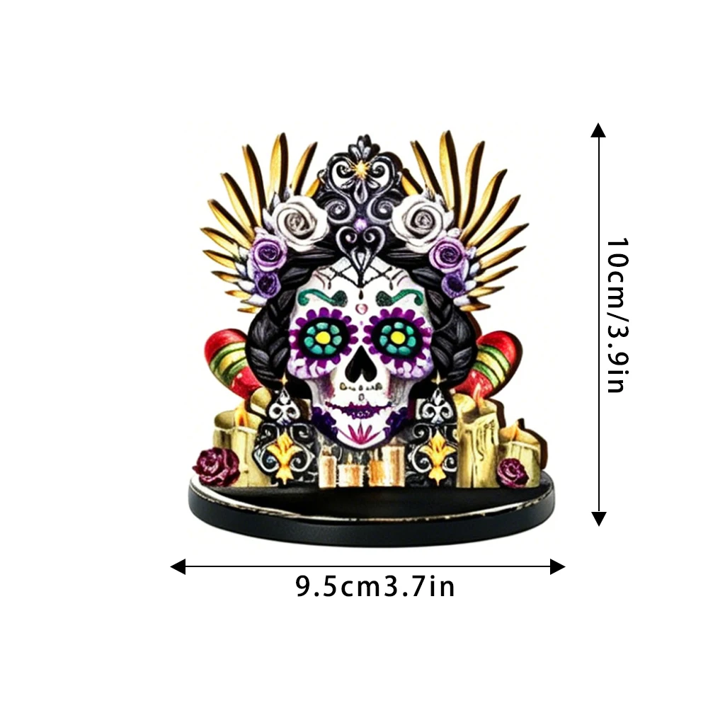 1pc Dia De Los Muertos Catrina Sugar Skull Wooden Tabletop Decor, Mexican Day of the Dead Folk Art Desktop Centerpiece Ornament