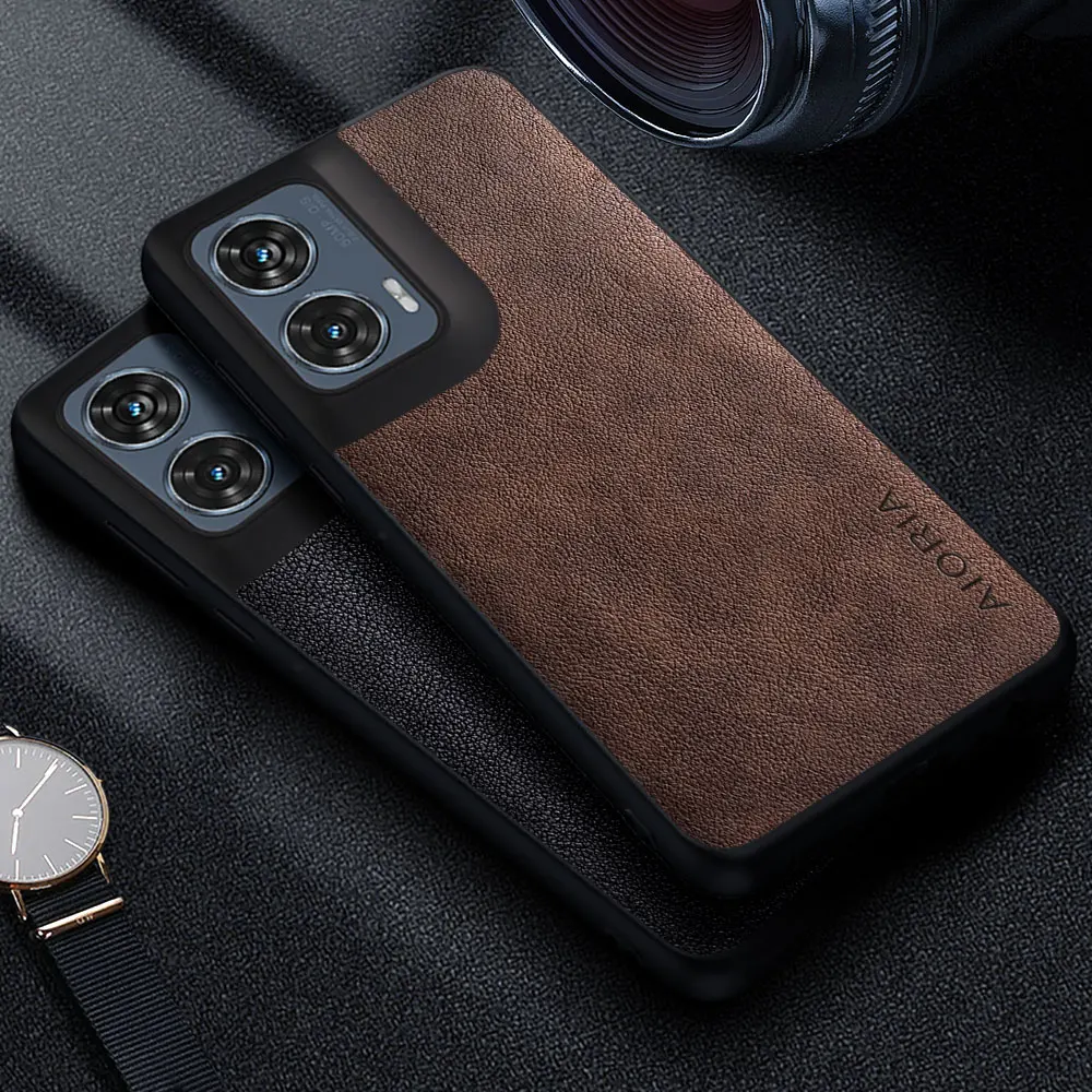 Capa de telefone de couro de luxo premium para Motorola Edge 50 Pro Ultra Fusion Neo Retro Business Style capa de cor sólida funda capa