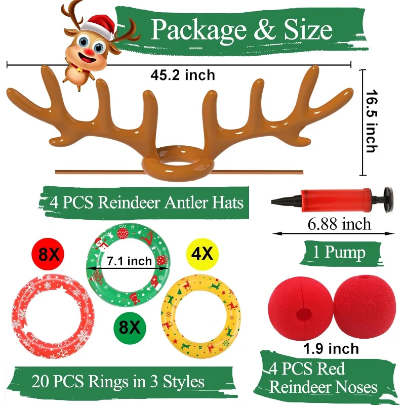 زينة ألعاب عيد الميلاد، لعبة رمي حلقة قرن الوعل الرنة القابلة للنفخ، مواد تخزين، ألعاب حفلات عيد الميلاد #6