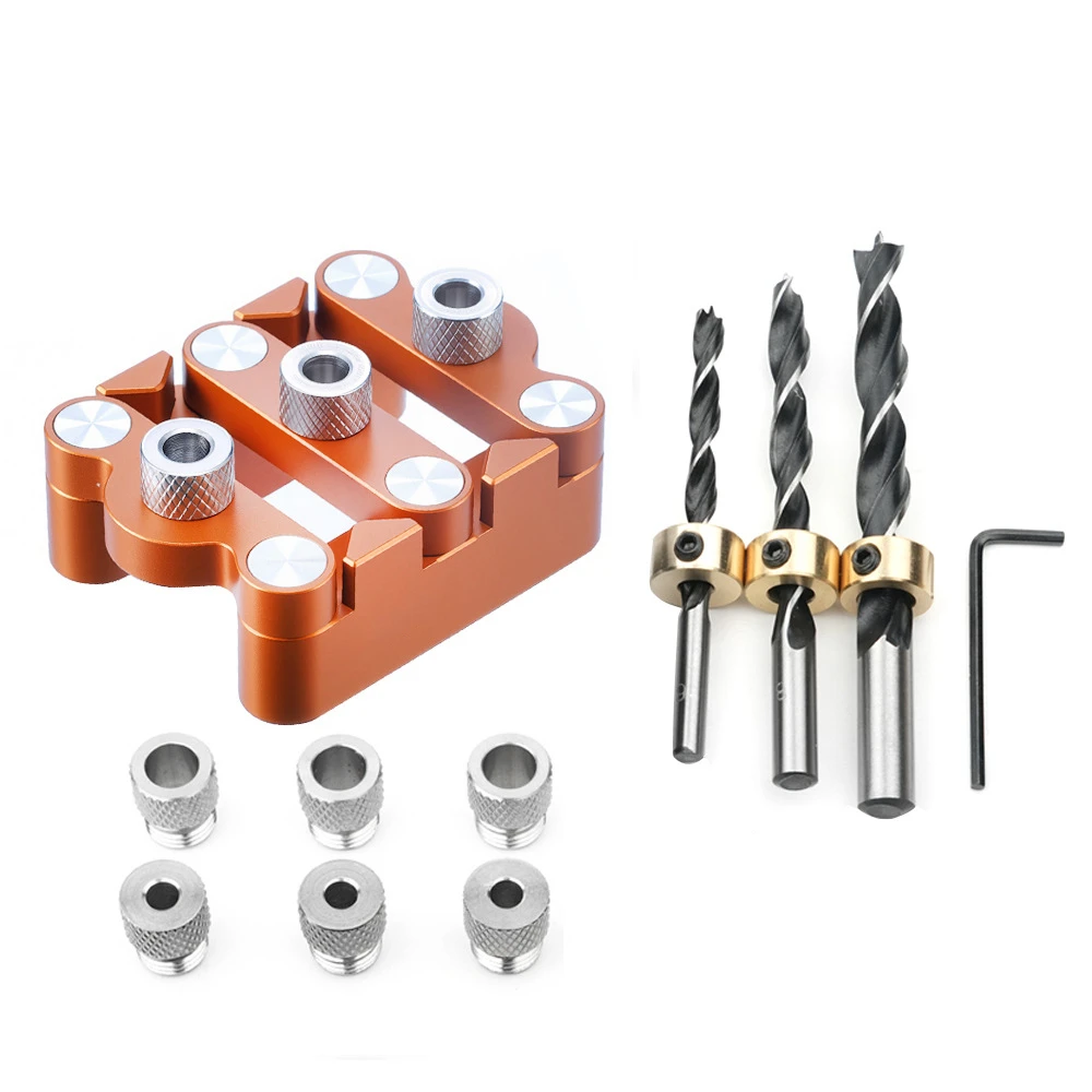 

6/8/10mm Dowel Jig Kit - Self Centering Drill Guide Locator with 8 Steel Bushing -Woodworking Aluminum Alloy Hole Puncher