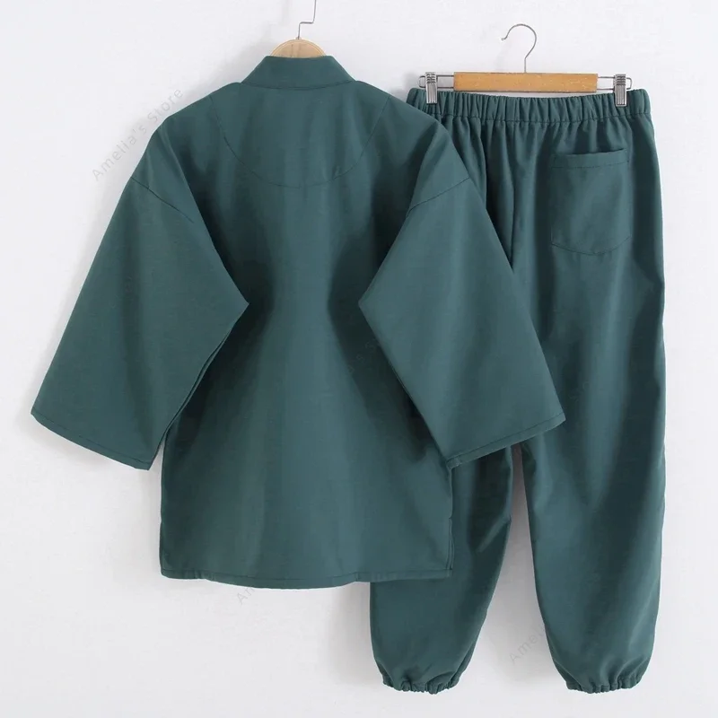 Samue invernale Abbigliamento da lavoro tradizionale giapponese Monks Zen Kimono in pile caldo Set Giacca Pantaloni per uomo Donna Samugi