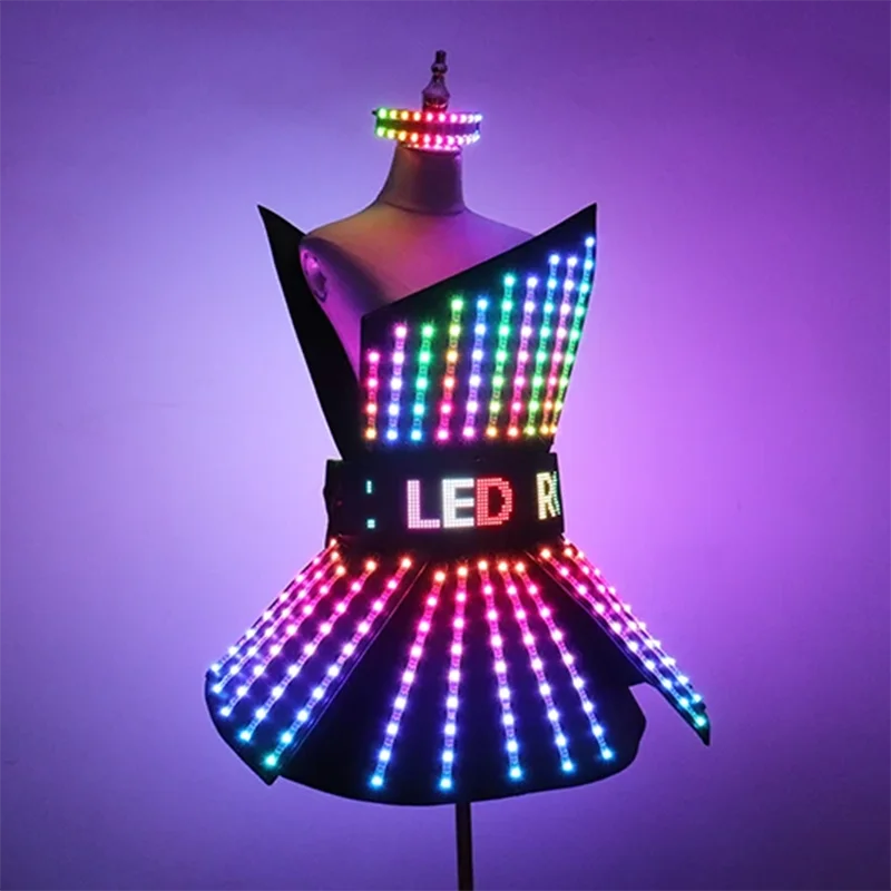 Robe LED à couleur changeante, jupe lumineuse, Costume pour femmes, discothèque, fête, Rave, DJ danseuse, spectacle sur scène, contrôle sans fil USB