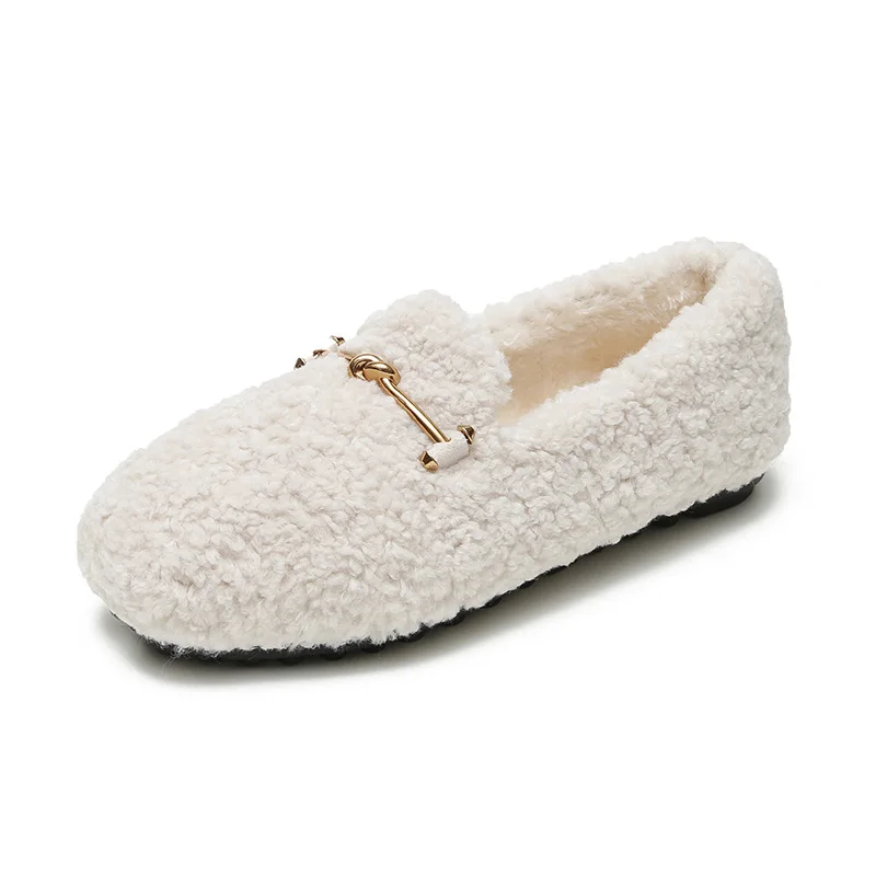 

Womens Slippers WinterShort Plush House Shoes Warm Slip on Moccassins for Ladies Fashion Lady Flats Non Slip Loafers