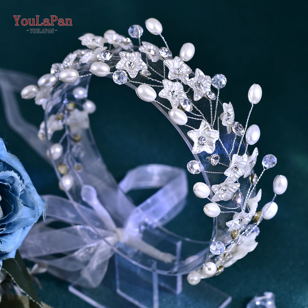 YouLaPan Pearl Bride Hair Band Crystal Wedding Hair Accessories Women Flower Headpieces Bridesmaid Gift Tiara Headdress HP791