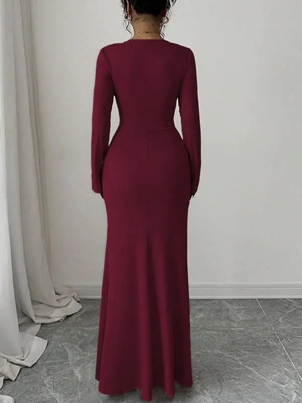 Krismile Women's 2026 Elegant Evening Dress Deep V-Neck Pearl Bodycon Wine Red Formal Party Cocktail Sexy Chic Woman Maxi Dress
