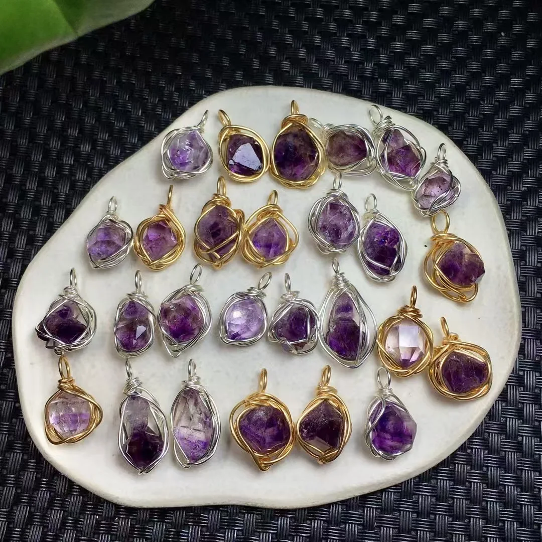 1 Pc Fengbaowu Natural Super 7 Pendant Wire Wrapping Necklace Pendant Reiki Healing Stone Jewelry Gift Women Men 6