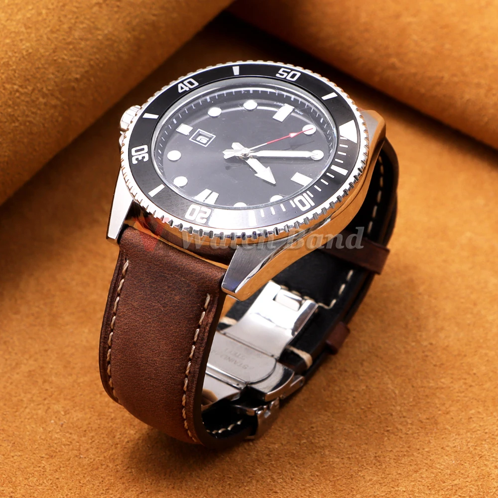 14/16/18/20/22/24 مللي متر حزام ساعة الأعمال ل Seiko حقيقية جلد العجل حزام الساعات ل أوميغا فراشة مشبك خياطة حزام #5