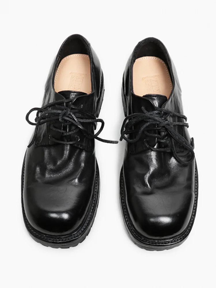 Horsehide Shoes Men Vintage Square Toe Business Work Formal Derby Shoes Genuine Leather Wedding Dress Shoes Customized 15 Days