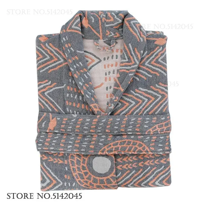 

Couple Novelty Print Robe Sleepwear Cotton Gauze Bathrobe Kimono Gown Yukata Home Dress Spring Autumn New Nightwear Loungewear