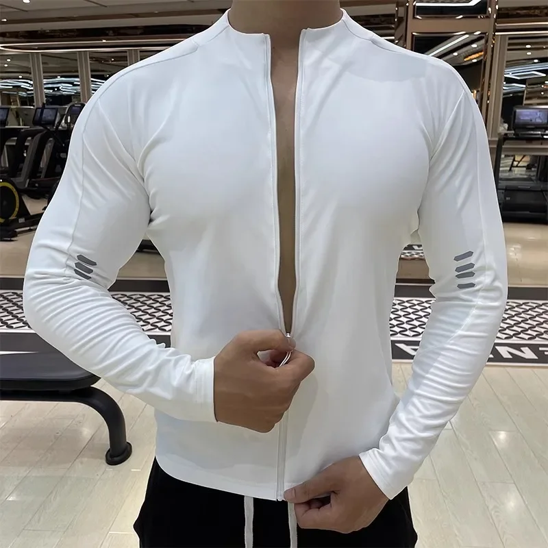 Hoodless Sports Jacket for Men in Autumn Thin Elastic Quick-drying Running Fitness Training Tight Jacket Morning Running Suit