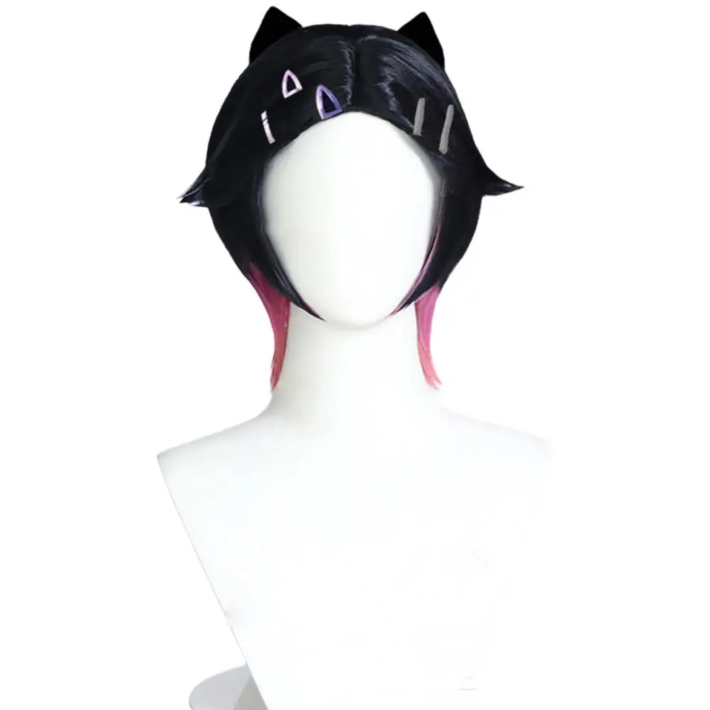 

VALORANT Fade Synthetic Cosplay Wig 35cm Short Hair Heat Resistant Fiber Purple Silver Grey Gradient Smoggy Style Lace Front"