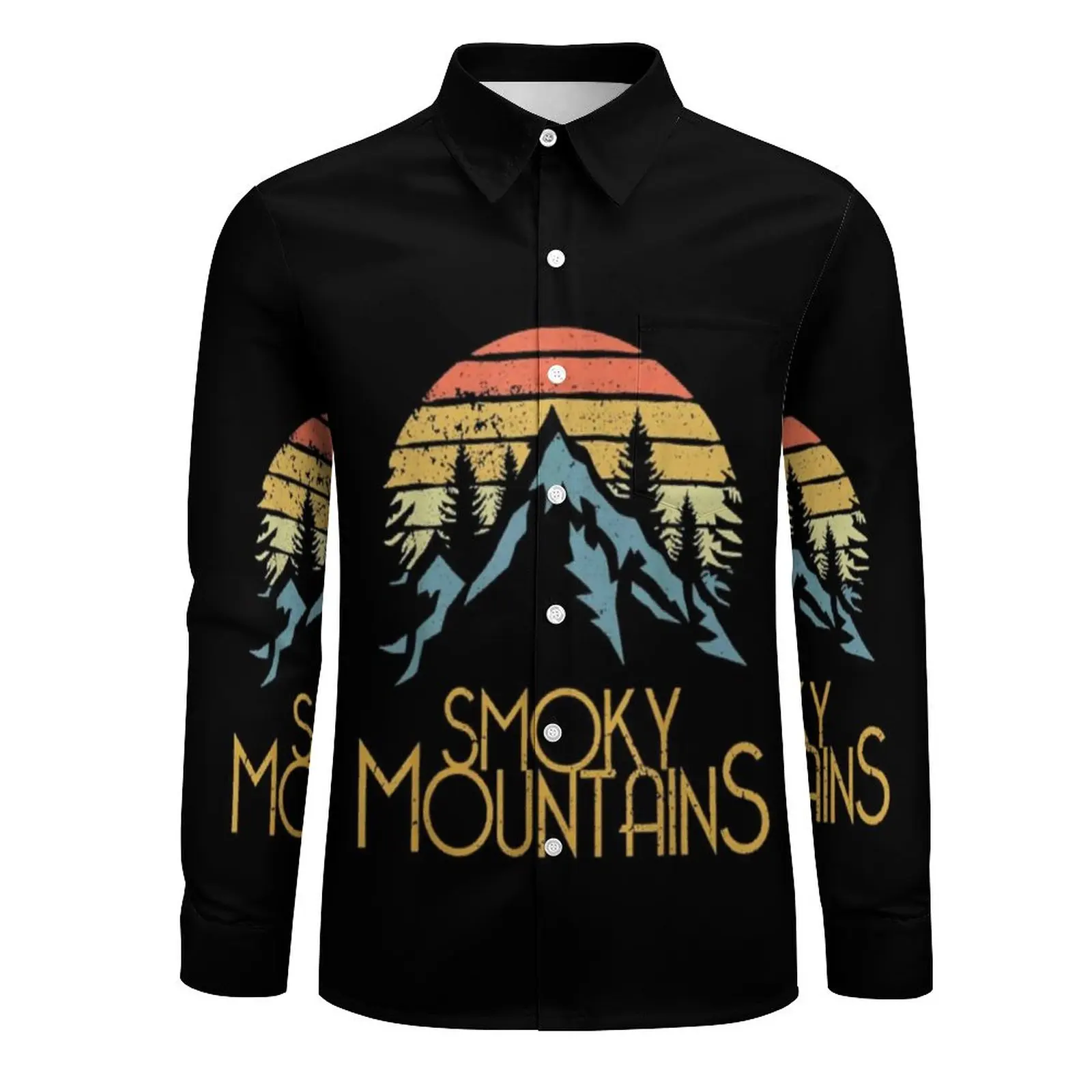 Smoky Mountains Shirt Male Vintage Great Mountain National Park Casual Shirts Harajuku Design Blouses Fashion Oversized Clothing