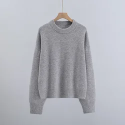 ThickenedPure Cashmere Crew Neck Back Stitch Design Sweater Women Pullovers