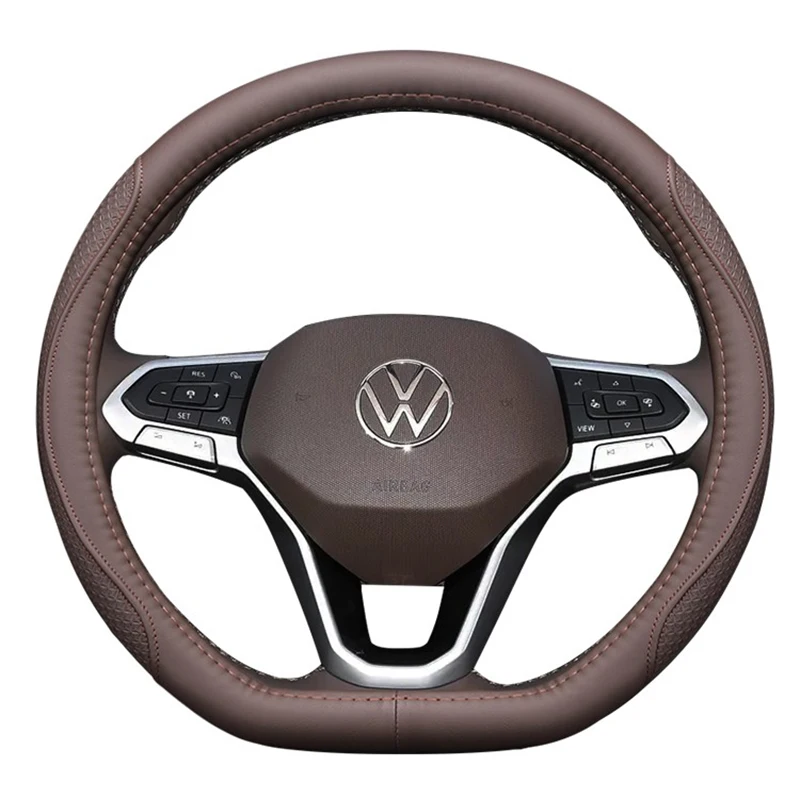 Steering Wheel Cover for Volkswagen T-cross Magotan Golf T-Roc ID D-type Car Accessories Genuine Leather Non-slip Sweatproof