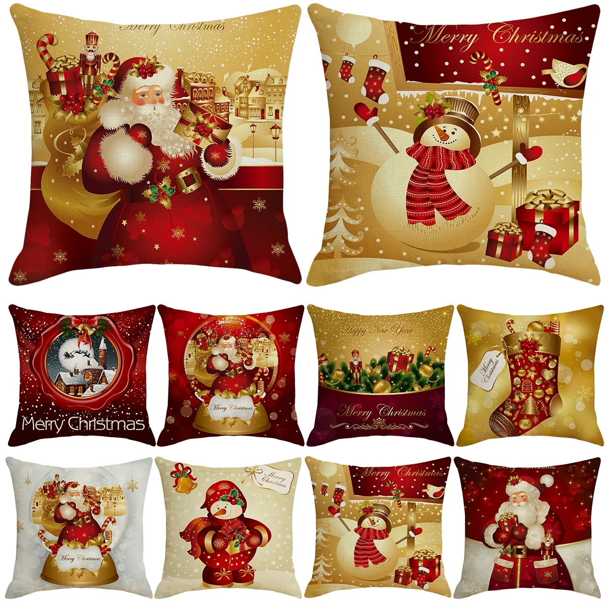 Christmas Cushion Cover Merry Christmas Decorations For Home Santa Claus Pillowcase Ornament Navidad 2023 Happy New Year 2024