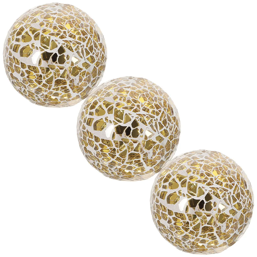 3Pcs Crackled Glass Decorative Spheres Vibrant Reflective Sphere Balls for Tabletop Shelf Bowl Filler Home Decor Glass Globe