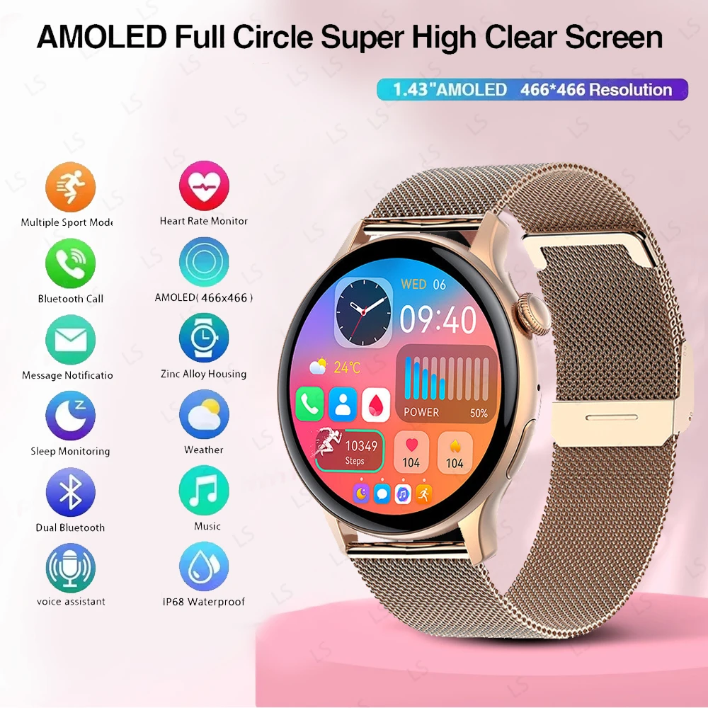 

1.43 Inch AMOLED Smart Watches Women Bluetooth Call Sports Fitness Tracker Blood oxygen Monitor Men Smartwatch For Android IOS