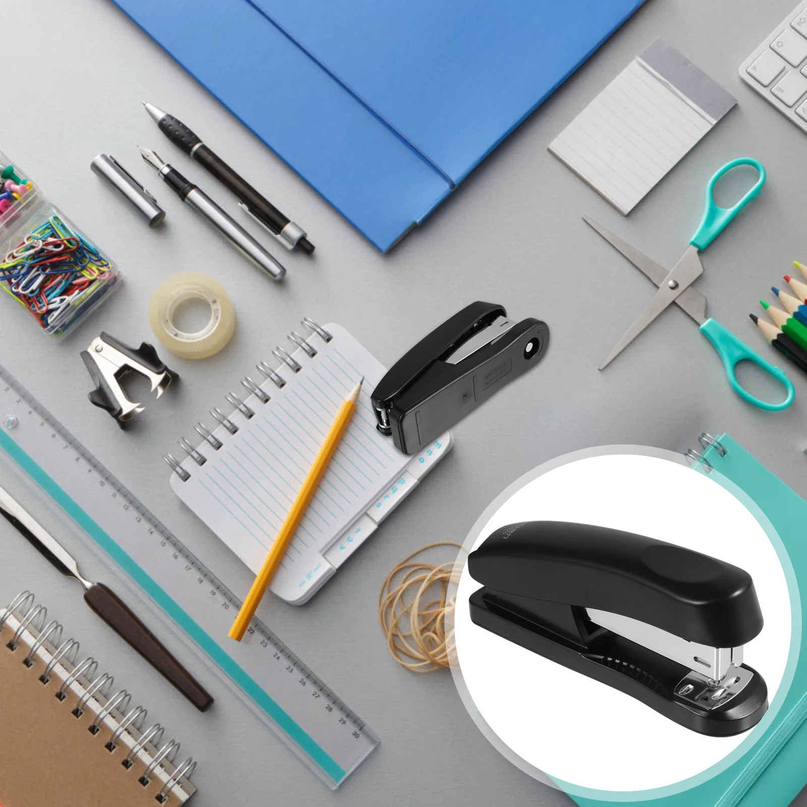 

4Pcs Black Delicate Stapler Practical Stainless Steel Office Supplies School Stationery Desktop Decoration Gift