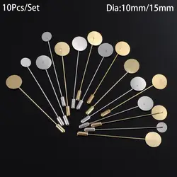 10pcs/set Gold & Silver Plated Simulated Pearl Alloy Copper Long Brooch Pin DIY Lapel Dress Jewelry Making Brooches Base New