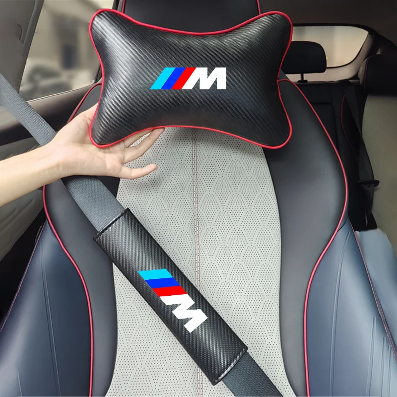 Car Headrest Pillow Seat Belt Shoulder Cushion Pads For BMW M Power Performance M3 M5 X1 X3 X5 X6 E46 E39 E36 E60 Accessories