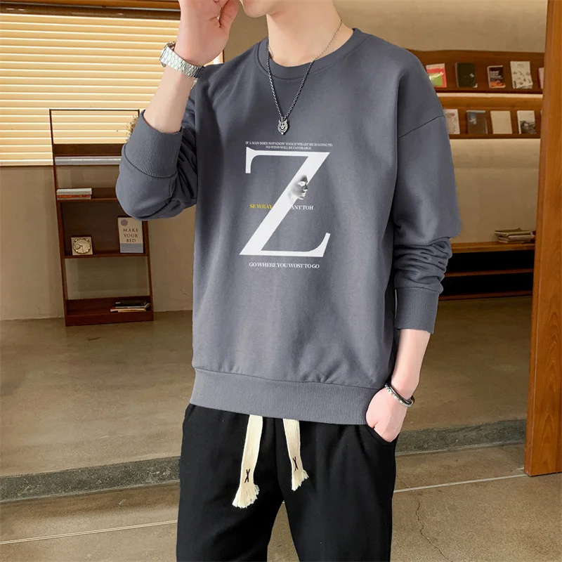 Весенне-осенний спортивный пуловер, футболка, брючный костюм, мужской свитшот с круглым вырезом и длинными рукавами с буквенным принтом, модные спортивные штаны, комплект из 2 предметов