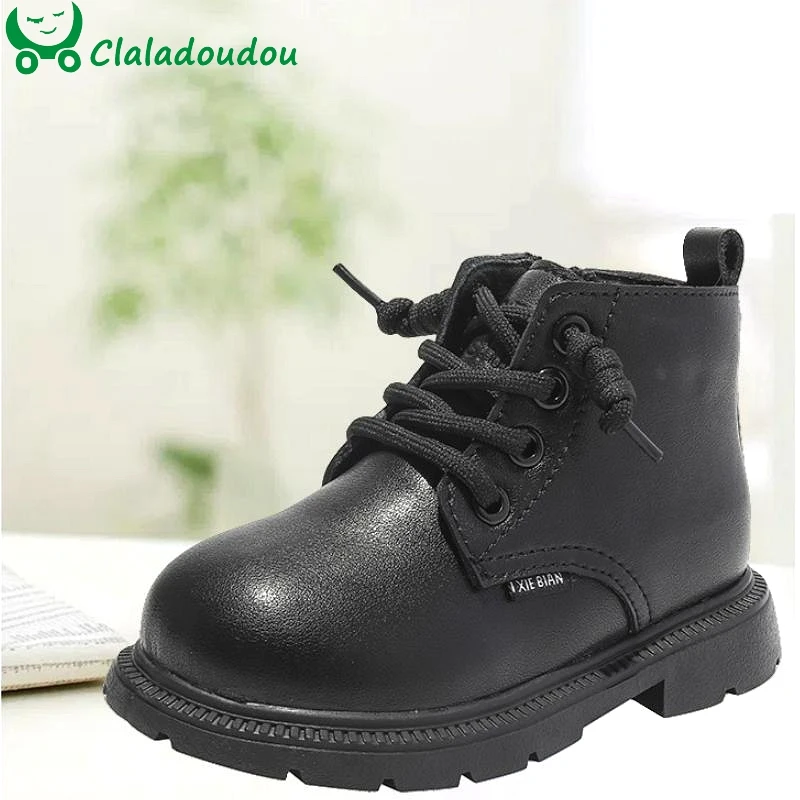 Baby Ankle Boots For Boys Solid Brown Black Microfiber Leather Zip Boots Toddler Early Winter Baby Thin Velvet Motocycle Boots