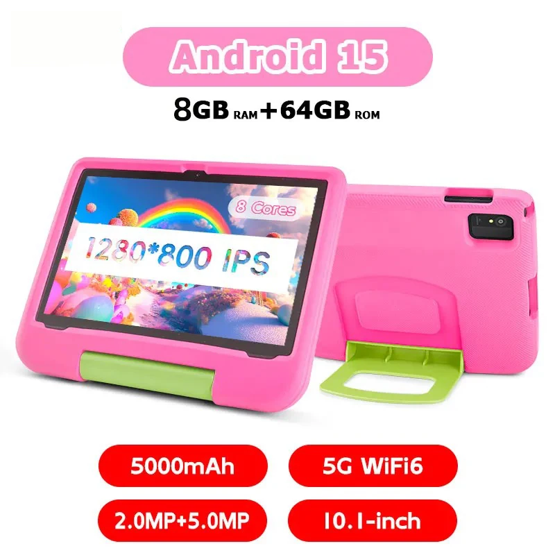 Paitanry Kids Tablet Android 15 10.1 Inch CPU A523 2.0GHZ Octa-Core 4GB RAM 64GB ROM 5000Mah Dual Camera Tablet Children's Gifts