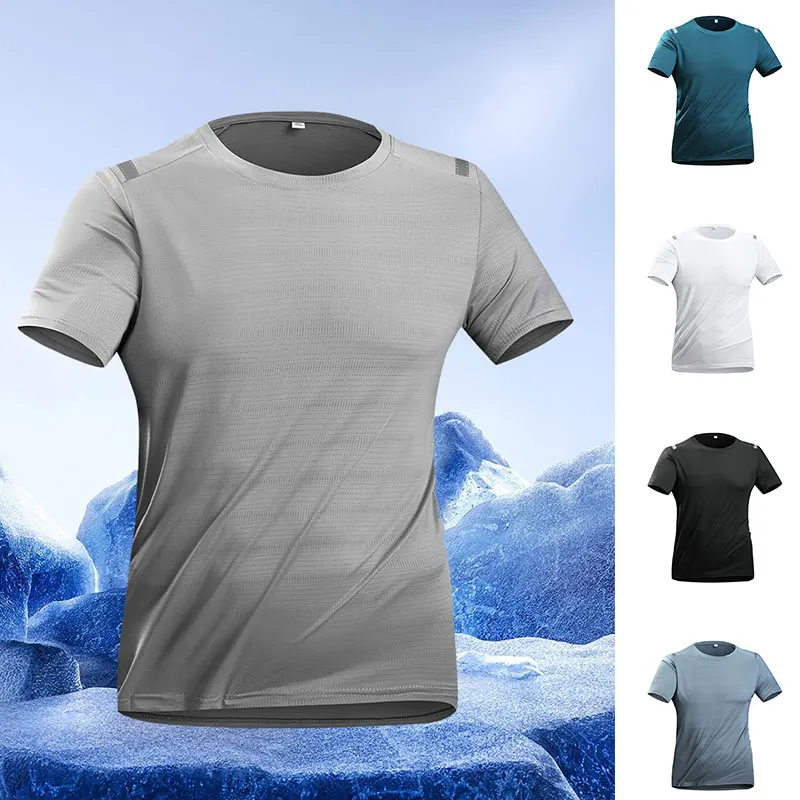 

Ippolich Men Running Quick Drying T-shirts Reflective Breathable Hiking Fishing Tees Soft Elasticity Outdoor Sports Short Shirt
