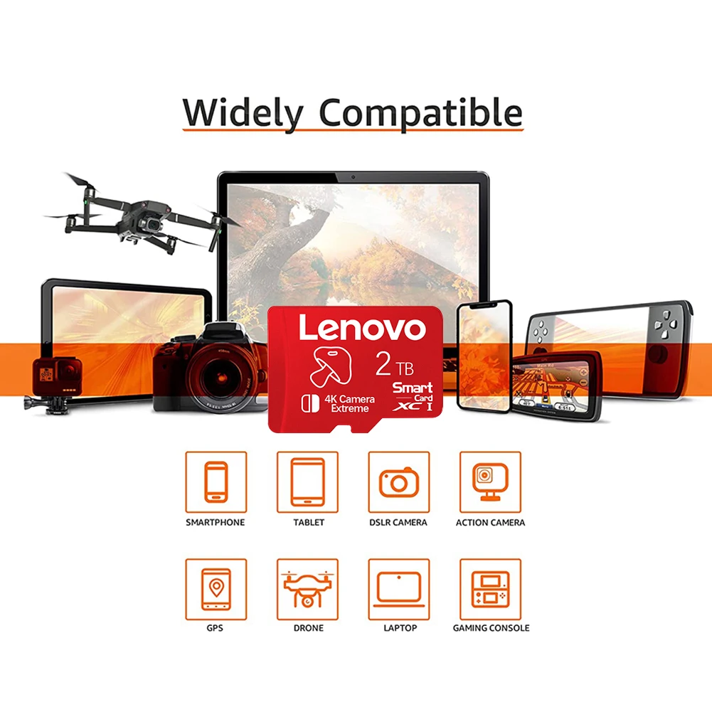 Cartão de Memória de Alta Velocidade Lenovo, 2TB, 1TB, 128GB, 512GB, 256GB, 64GB, 32GB, Classe 10, Impermeável, Micro TF, SD, Telefone, câmera