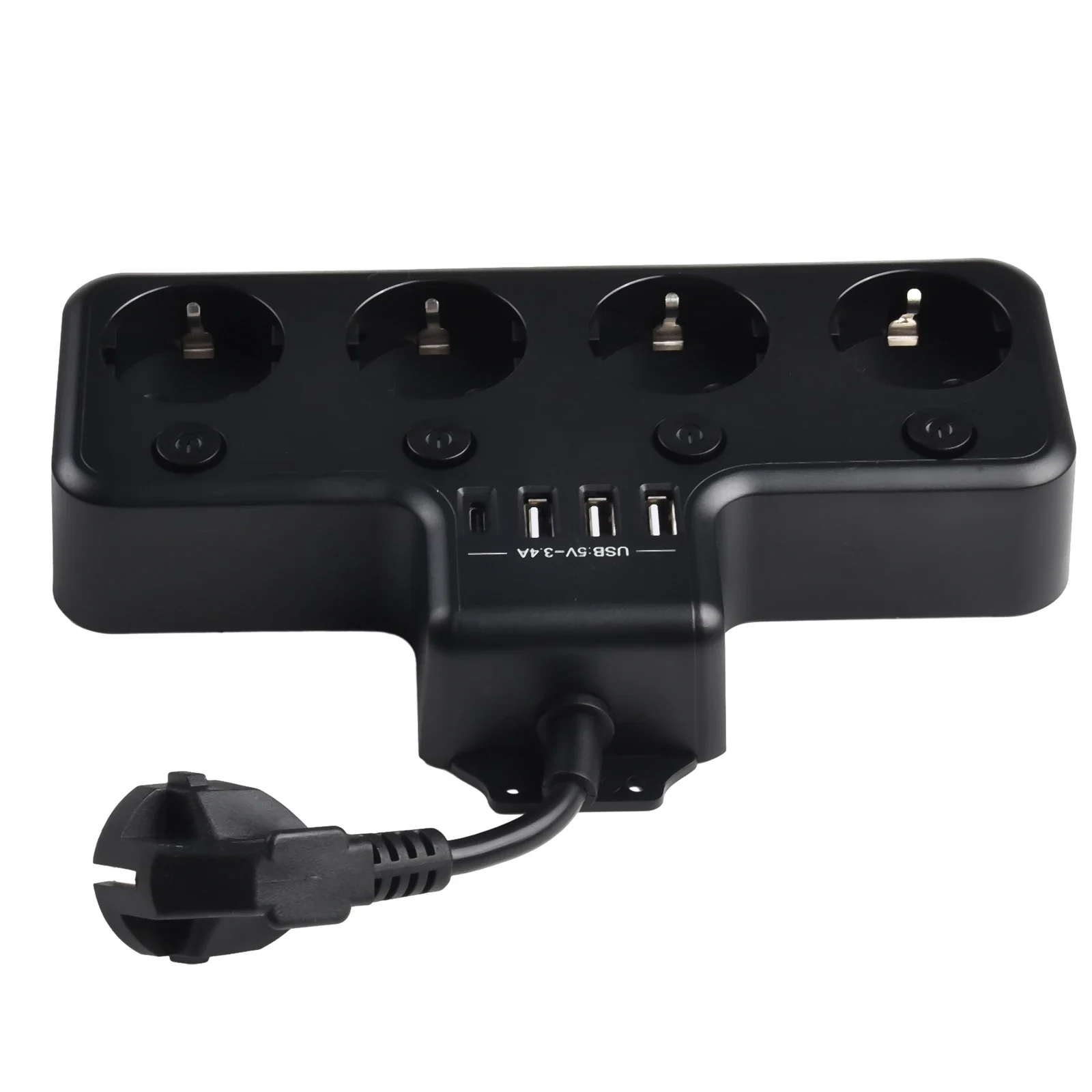 16A 4000W European Standard Plug-in Short-line 4-way Power Strip Can Switch Multiple Sockets Individually With USB