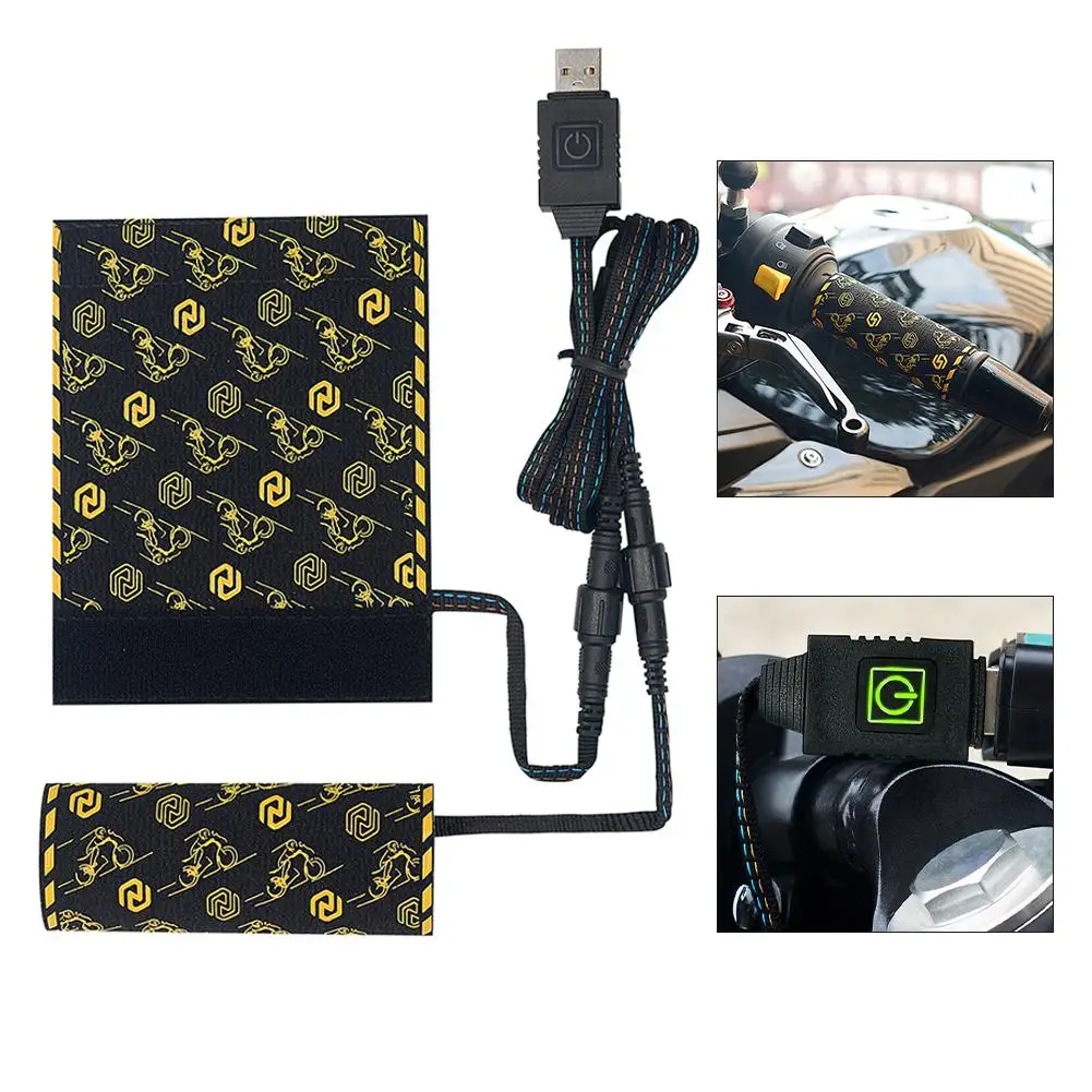 Motorcycle Heated Handgrips 5V USB 6 Gear Warmer Electric Heated Grip Cover Anti Vibration Anti Slip Fast Heating Waterproof