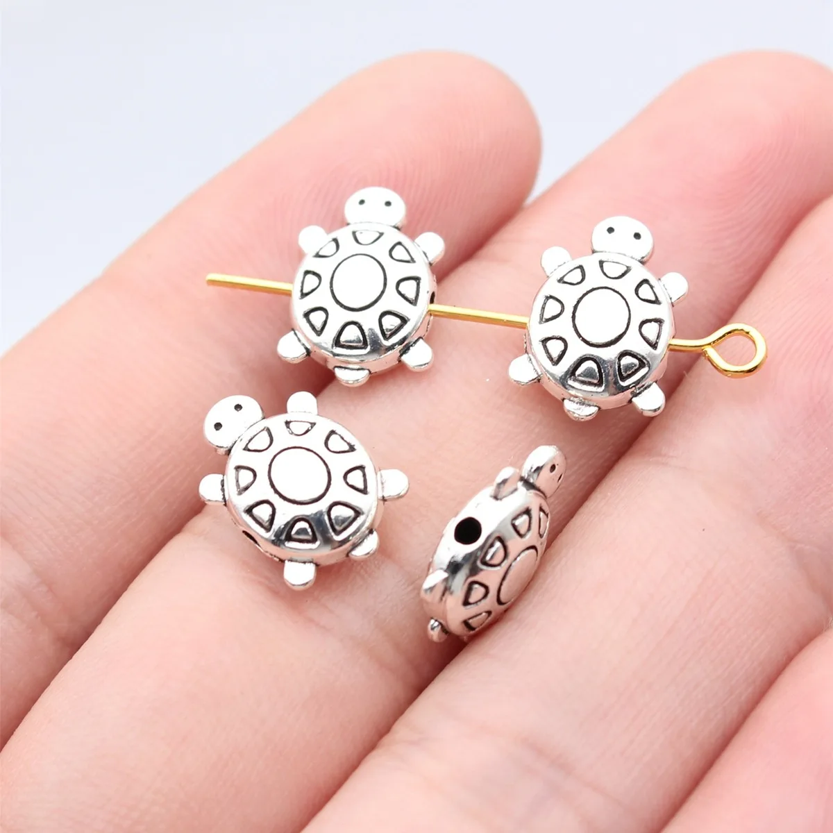 40pcs 13x9x4.7mm(0.51x0.35x0.19inch) Antique Silver Color Double Sided Sea Turtle Small Hole Beads DIY Jewelry Accessories Bulk