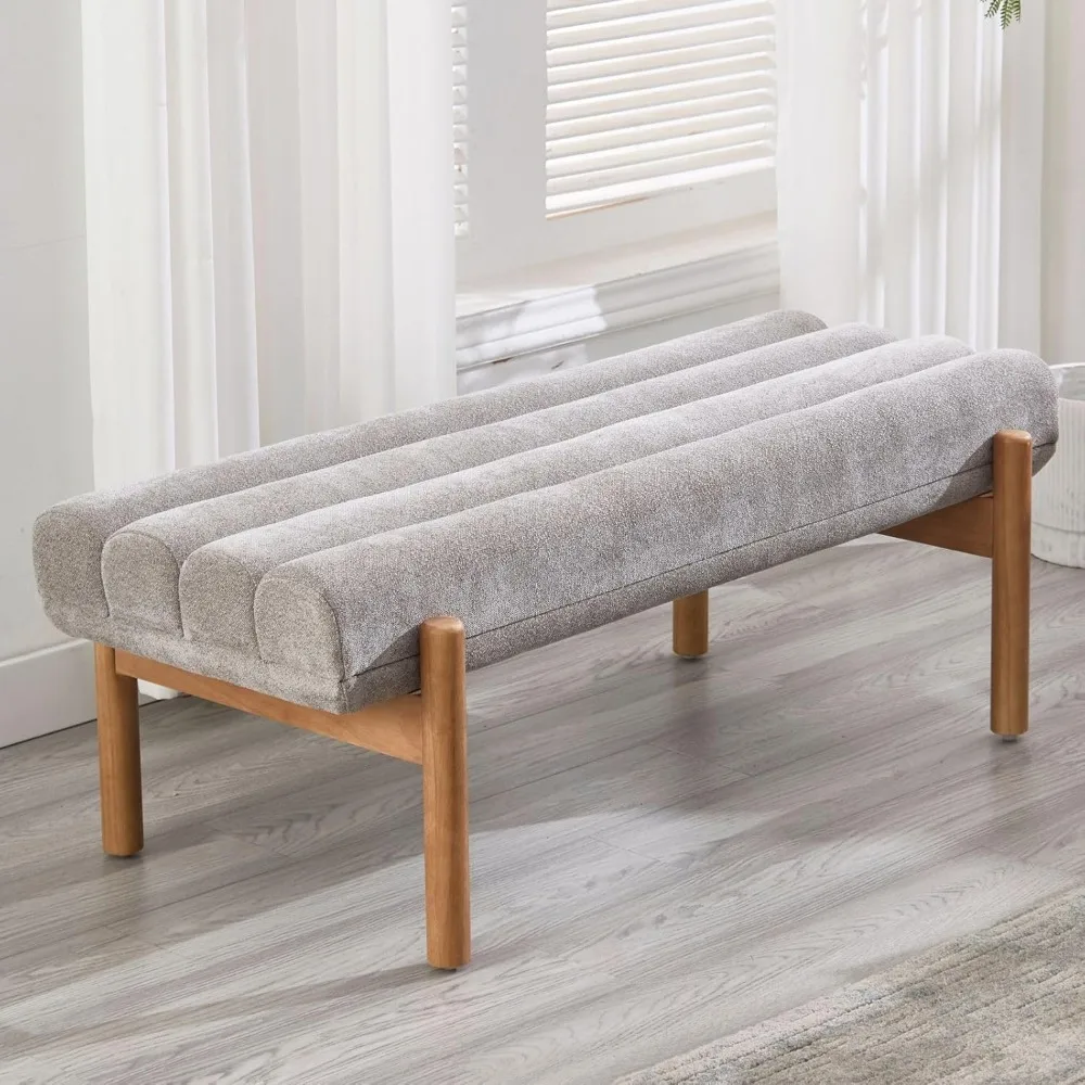 

Bench Grey Modern End of Bed Bench Chenille Fabric Bedroom Bench for Entryway Living Room Vanity Makeup Room, 47 Lon