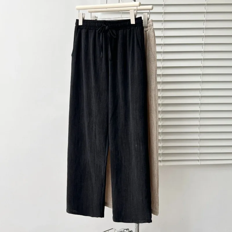 Summer Loose Thin Women Straight Leg Pants Drawstring Elastic Waist 2026 New Comfortable Casual Lightweight Narrow Trousers