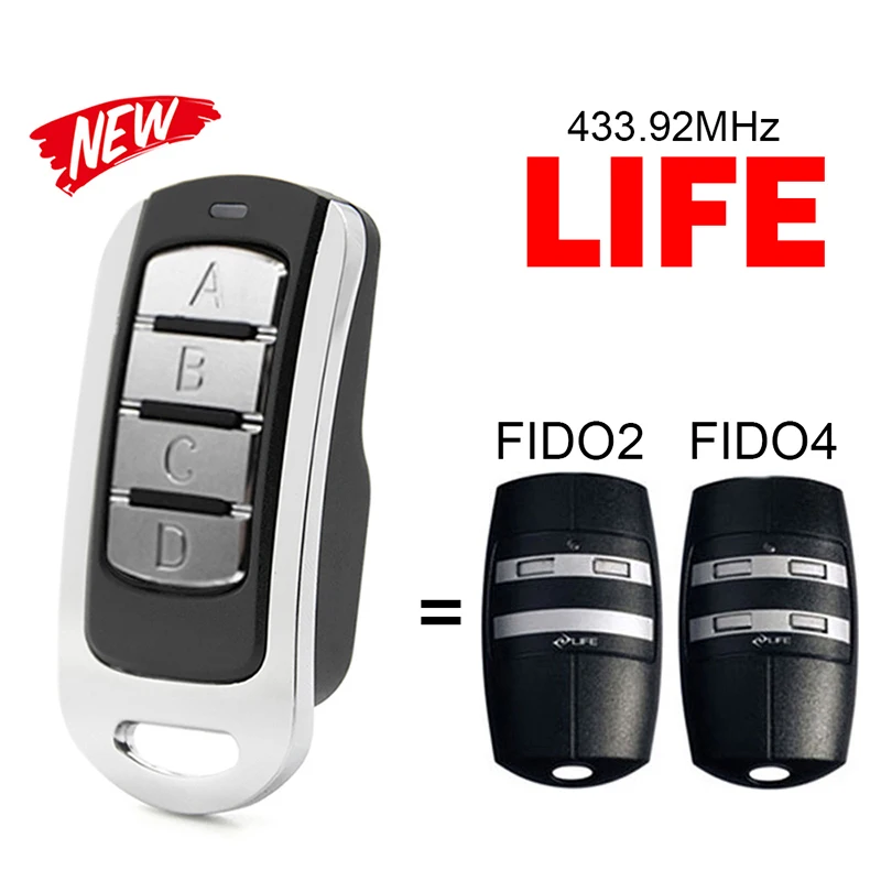 For LIFE FIDO2 FIDO4 Garage Door Opener Remote Control 433.92MHz Rolling Code 4 Buttons Transmitter LIFE FIDO 2 Remote Control