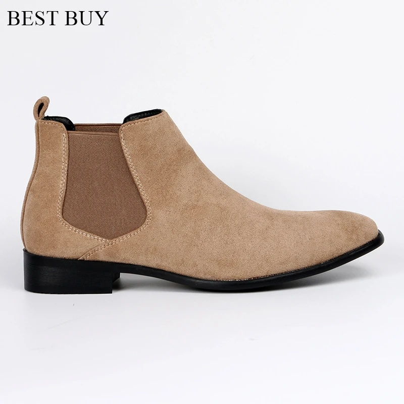 Men\'s frosted suede leather Chelsea Boots square toe men\'s autumn shoes with stylish men\'s ankle boots large size 40-50