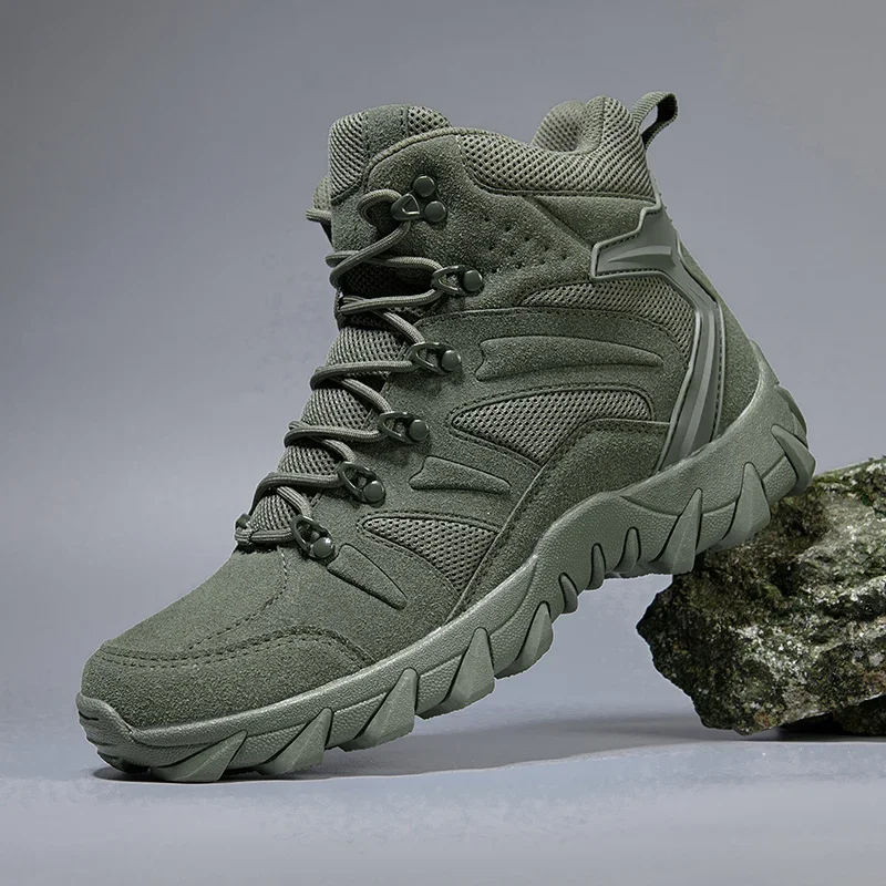 

2025 Outdoor Hiking Shoes High top Boots Men Male Boots Men Large Size Leather Boots Light Outdoor Hunting sneakers work safty