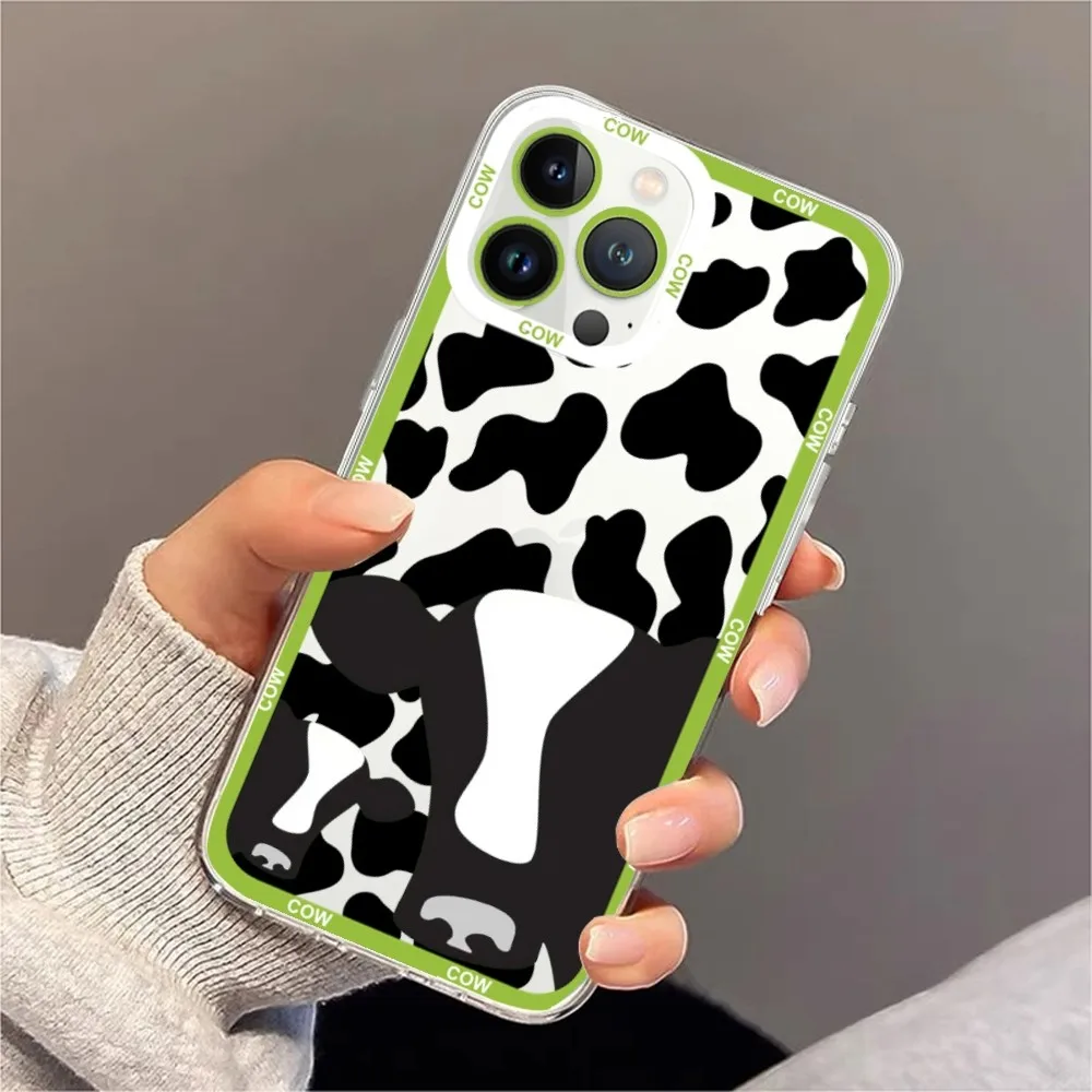 Black white cow print Phone Case For iPhone 11 12 Mini 13 14 15 Pro Max Transparent Shell