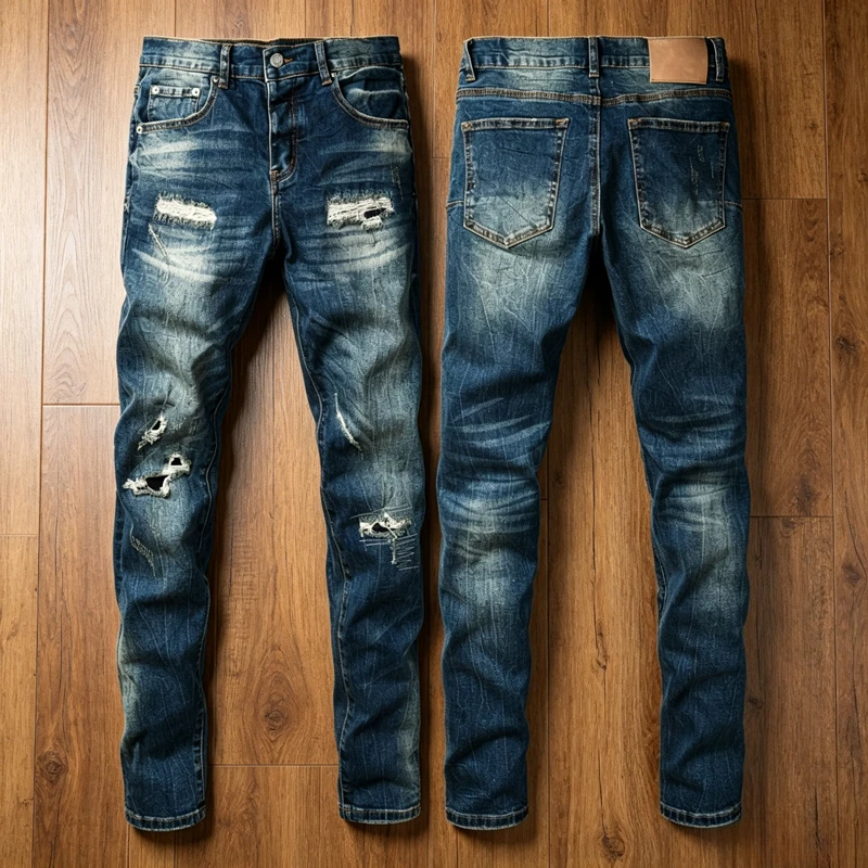 

Vintage Trend High Quality Y2k Ripped Jeans American Summer Casual Tight Elastic Denim Trousers