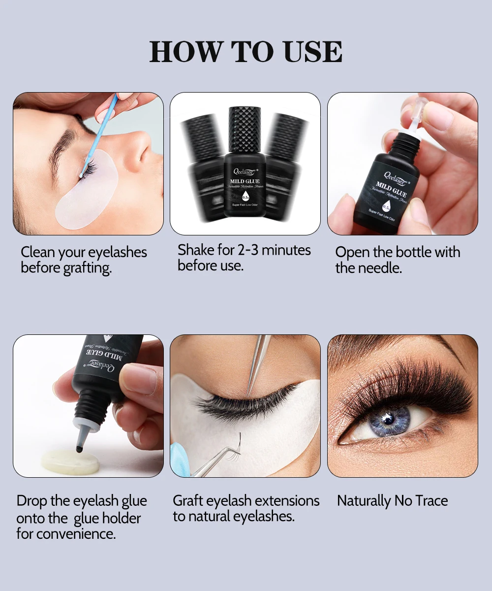 Qeelasee Wimpernkleber, 0,5 s, schnell trocknend, professioneller Wimpernverlängerungskleber, wasserfest, mild, langlebig, Make-up-Werkzeug, Wimpernkleber – Detail 16