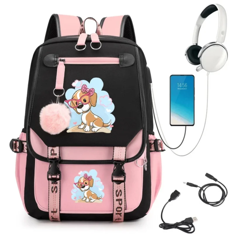 Kawaii Schooltas Studenten Boekentas Cartoon Hond Beagle Schooltas Usb Opladen Rugzak Tiener Meisjes Rugzak Mochila