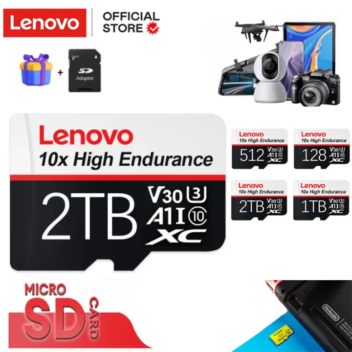 Lenovo 2TB TF Card 64G 1TB Memory Card High Speed With Adapter A1 U3 Class 10 V30 SD Card Micro Flash Card For Phone/Camera/Dash