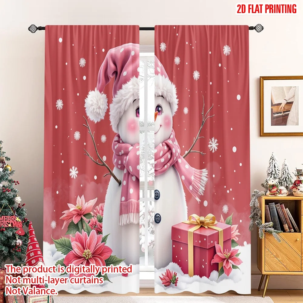 

2pcs 2D flat printing Merry Christmas Window Drapes Cute Snowman Christmas Gift_a Polyester Fabric Without Electricity Spring