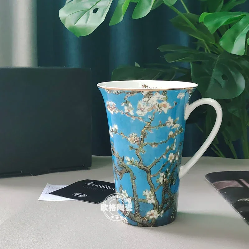 Germany World-Famous Painting Van Gogh Blooming Apricot Mug Large Capacity Blue Bone China Coffee Mug Ceramic Mug  Mugs