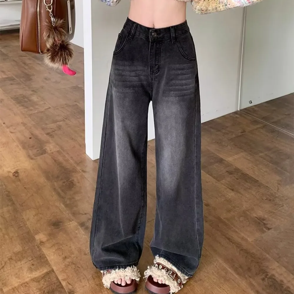 

Simple Straight Leg Y2K Jeans Loose Autumn Retro Jeans Women High Waist Cowboy Trousers Girls Lady
