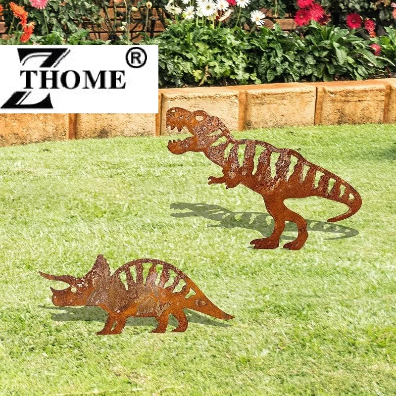 Lot de 4 piquets de jardin en métal en forme de dinosaure, décoration extérieure pour jardin et pelouse, cadeau idéal pour les passionnés de dinosaures