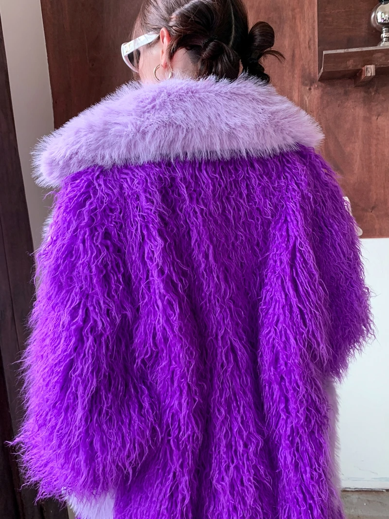 Original Design Purple Faux Fur Coat Female Baggy Large Lapel Long Jacket Lady Shaggy Outerwear Women\'s Winter Coats Promotion