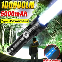 1000000LM 500W High Power LED Rechargeable Flashlights 5000MAH Ultra Powerful Flashlight LED Camping Spotlight Tactical Torch